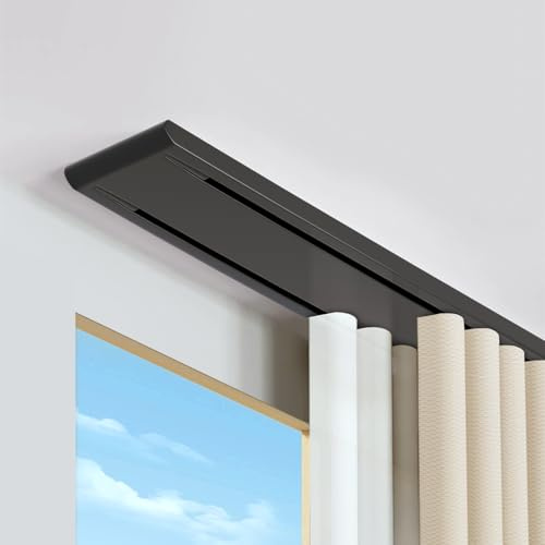 Binario per Tenda a Doppia Riga, Binario per Tenda da Soffitto Silenzioso, per Camera da Letto, Soggiorno, Ospedale (Nero, 230 cm)