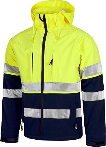 WORKTEAM Chaqueta Softshell Trabajo Alta Visibilidad Repelente al Agua Corta Vientos y Térmica, Unisex Marino+Amarillo A.V. M