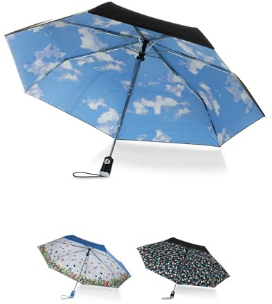 Totes Auto Open/Close Compact Umbrella with Printed Under Canopy