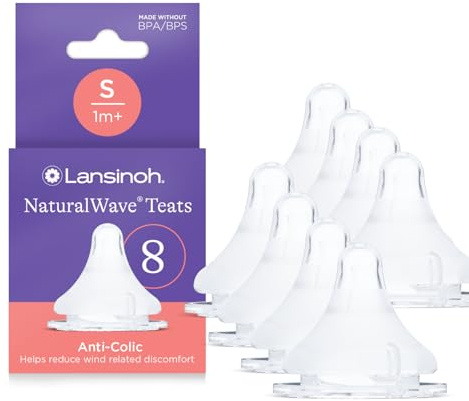 Lansinoh NaturalWave Baby Bottle Teats - Slow Flow - 8 Pack - Anti-Colic Air Vent - BPA & BPS-Free - Clinically Proven to Reduce Nipple Confusion - Compatible with Lansinoh Bottles