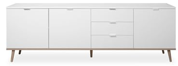 iperbriko Sideboard Göteborg in Weiß Matt und Sonoma Eiche massiv 200 x 68 cm