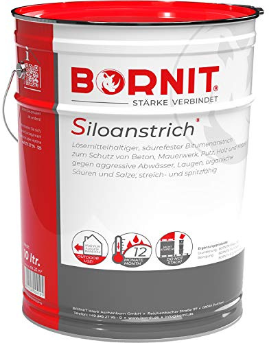 BORNIT Siloanstrich Bitumen Dichtmasse robuster Schutzanstrich 10L[lösemittelhaltig] Beton Mauerwerk Putz Metall Holz Schaukel Gartenhaus Bauernhof Vorratsbehälter Hochbeet Pergola Zaun Holzunterstand