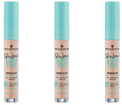 essence Skin Lovin' SENSITIVE CONCEALER, correttore a bastoncino, non blocca i pori, con Aloe Vera, senza profumo, alcol, siliconi, n. 20 Medium, nude, per la pelle, vegan, senza olio, confezione da 3
