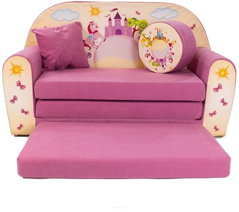 FORTISLINE - Divano per bambini pieghevole 100 x 60 x 50 cm – Divano per bambini 2 in 1 – Divano per bambini pieghevole – 2 posti – Divano letto in schiuma + sgabello + cuscino – Molti motivi