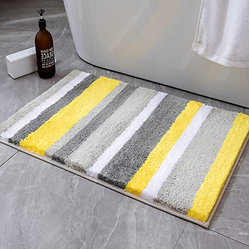 MIULEE Badematte Badteppich Stripe Duschmatte Non Slip Badvorleger Modern Fußmatte Dekorativ Badzimmermatte Waschbar Dekoration Saugfähig Weiche Bad Wohnzimmer 1 Stück 50x80 cm Gelb und Grau