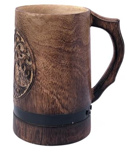 Handmade Mango Wood Mug – Barrel Shaped Viking Tankard Rustic Eco Friendly Drinkware for Beer Coffee Tea Wine Unique Gift for Men Women Home Bar