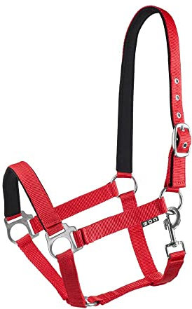 Start Halfter Pferd verstellbar – Nylon Halfter mit Polsterung – Größen: Pony, Cob, Warmblut – Komfortabel & Robust – Pferdehalfter für Stall & Weide (Rot, Pony)
