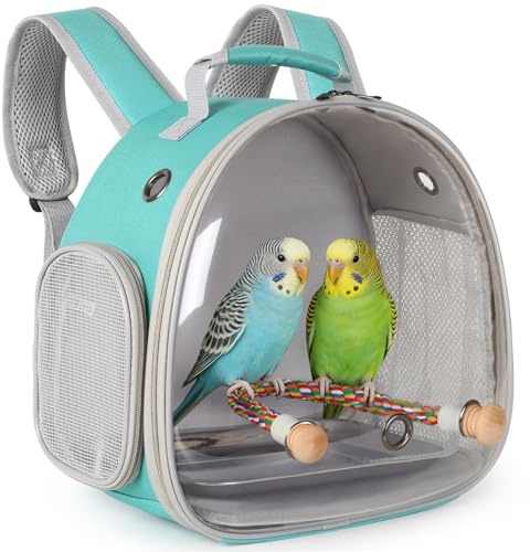 Small Bird Travel Backpack Carrier Cage, Backpack to Transport Backpack Carrier with Metal Tray Stand Perch for Parakeet Cockatiel Budgies Vet Carry Book Bag