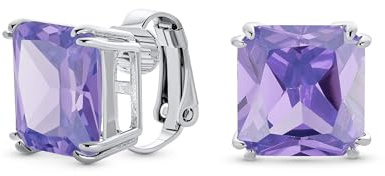 Tradizionale Classico Grande Dichiarazione 5 CT Piazza Taglio Principessa Ametista Lavanda Simulazione AAA CZ Solitario Clip Su Orecchini A Perno Per Le Donne Placcato Argento Non Forato 12Mm