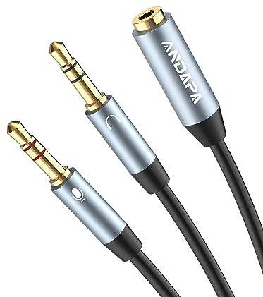 ANDAPA Divisor de Audio y micrófono(21CM), Adaptador de Auriculares 3.5mm 2 Macho a 1 Hembra Compatible con computadoras