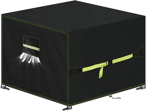 VDISRR Copertura Tavolo Esterno Impermeabile 150x150x75cm, 420D Resistente Tessuto Oxford Copertura Per Mobili da Giardino con Sfiato d'Aria Telo Esterno Antivento, Anti-UV, Antipolvere