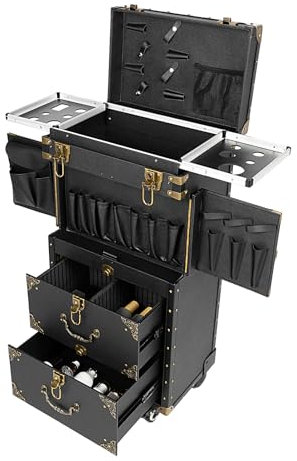 MEHOOSPVN Organizador cosmético Trolley Maletín de maquillaje profesional de viaje con cerraduras de combinación y cerraduras para llaves, bolsa de artista, caja de maquillaje portátil, 39 x 25,5 x 82