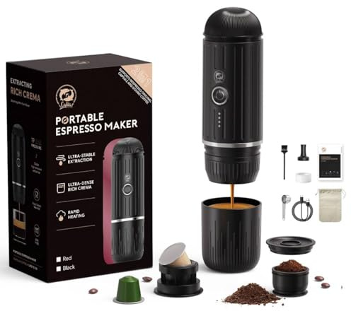 i Cafilas Portable Coffee Maker:12 V Travel Espresso MachineTragbare Wiederaufladbar,Tragbar Kaffeemaschine mit wiederaufladbarem für Reisen,Camping,kompatibel mit Nespreso Kapseln,Selbsterhitzung