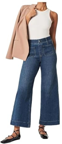 Tummy Control Cropped Wide-Leg Jeans, Wide Leg Cropped Jeans For Women (Color : Blue, Size : M)
