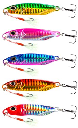 Affondamento Esche da Pesca, WASAGA 5pz 30g/40g/50g Metallo duro Mare Spinner Pesce Esca in Acqua Salata o Acqua Dolce per Tonno Salmone Cernia & Jigging Lure (6.5cm-30g-5pcs)