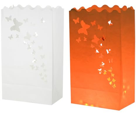 sourcing map White Paper Luminary Bags, 10 Pcs Butterfly Shape Flame Resistant Lantern Candle Bags for Christmas Weddings Birthday Party Decoration