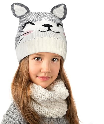 Catalonia Cat Kids Knit Hats, Warm Toddler Winter Hats, Cute Beanies Hat Cap for Boys Girls Aged 6-10, Valentine's Day Gifts for Kids Girl Boys Gifts Idea For birthday Christmas