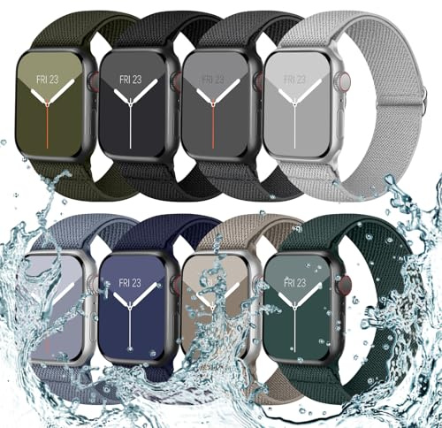 Nimblistic 8 Pack Elastisch Armband Kompatibel mit Apple Watch Armband 42mm 41mm 40mm 46mm 45mm 44mm 38mm, Schmutzabweisend Stoff Nylon Band für Apple Watch 11 10 9 8 7 6 5 4 3 SE 3/2/1 Ultra 3/2/1