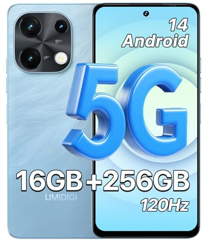 UMIDIGI Note 100 5G Handy, Android 14 Smartphone Ohne Vertrag, 6.8 HD+ 120Hz Smartphone, 16GB+256GB/1TB TF, Dual SIM 5G Android Handy, 50MP+16MP Kamera/5000mAh/Face ID/GPS/OTG