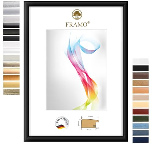 CORNICE PORTAFOTO IN LEGNO FRAMO 30 X 42 CM (DIMENSIONE DELL'IMMAGINE) IN NERO OPACO | DIMENSIONE SCELTA | Cornice per poster | Puzzle | Foto collage | Su misura | Foto quadro su misura