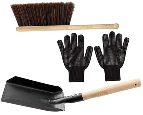 CONGARTENO Pulizia Per Focolare Spazzola e Paletta Manico in Legno Guanti in Silicone Strumenti Per Pulizia Del Focolare