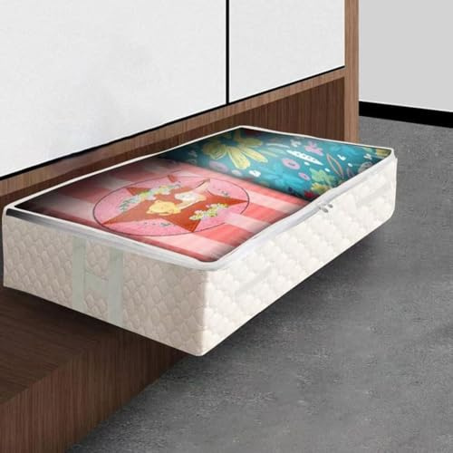 GreatRise 2 stycken förvaringslådor för undersäng, 100 × 50 × 15 cm, vikbar undersängsbyrå med lock, dragkedja, handtag, förvaringsbox för kläder, täcken #1 beige