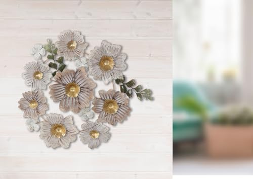 Casablanca Väggrelief blomcirkel metall beige grädde guldfärgat strukturerat blommotiv 56 x 60 x 5 cm väggdekoration konst dekoration hemtillbehör