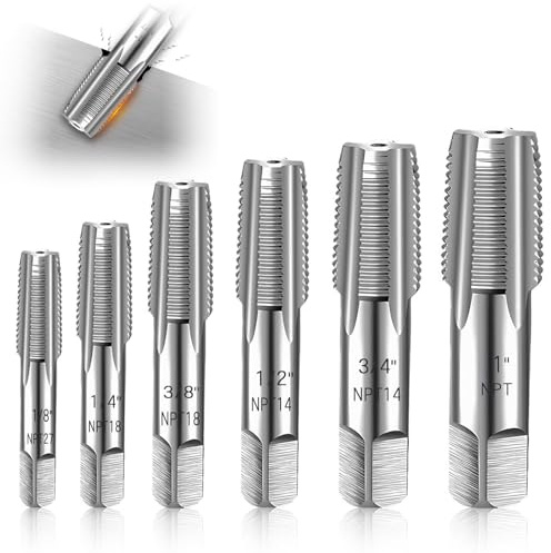 NICEWAT 6 st NPT rörborrssats, G1/8 tum, G1/4 tum, G3/8 tum, G1/2 tum, G3/4 tum, G1 tum kolstål handgängtapp set för exakt gänga, NPT gängborrsats olika rörledningsmekaniker