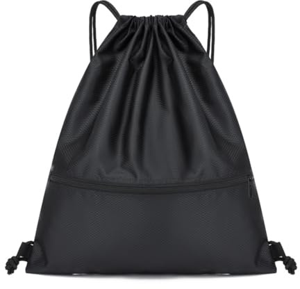 DOKRIN Sacche da palestra Borsa da palestra con coulisse per uomo e donna con cerniera, borsa sportiva impermeabile per sport, vacanze e viaggi (nera)