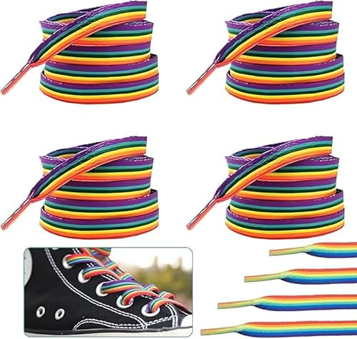 YSHODGU Lot de 2 paires de lacets colorés - 140 cm - Lacets arc-en-ciel Pride Rainbow - Accessoires arc-en-ciel - Baskets pour baskets, accessoires de pride et événements LGBTQ