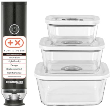 ROMMELSBACHER Handvakuumtätare set VAC 253/S, vakuumförpackning, enhandshantering, kraftfullt, hållbart batteri, laddning via USB, inkl. 8 zip-påsar, 3 vakuumglasbehållare