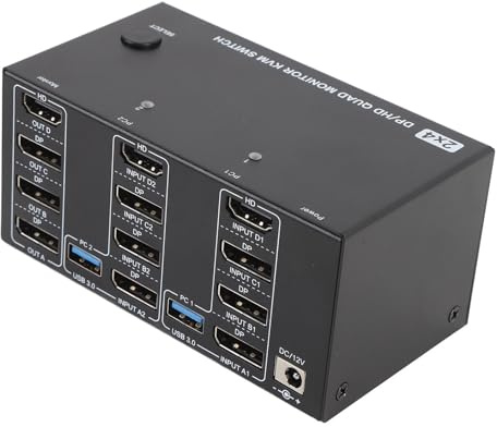 Topiky KVM Switch, 4 Monitors 2 Computers DisplayPort 8K 60Hz 4K 144Hz med 4 USB 3.0 -portar, för OS X OS Unix -datorer (EU)