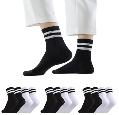 6 Paires Chaussettes de Sport Rayées, Chaussettes Rayées Unisexes, Chaussette tennis sport, skate old school retro sportive rayée et unie, Femme et Homme Souple 38-43