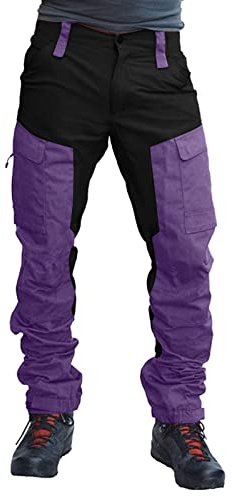 Generisch Hombre Ropa Pantalones Mono de hombre, bicolor, pantalones casuales Pantalones negros Hombres, morado, XXL