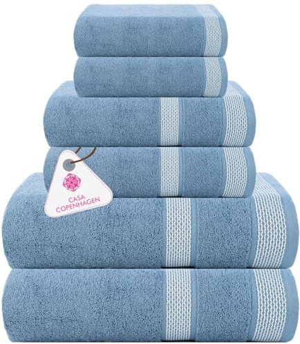 Casa Copenhagen Juego de 6 Toallas de baño 600 gsm, Azul empolvado