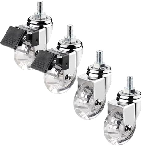 100kg Trasparente Ruote Girevoli per Mobili, Ruote con Freno Silenzioso in PU, Perno Opzionale (M6x15 / M8x15 / M10x15 / M8x25 / M10x25), Piroettanti Rotelle di Ricambio per Carrello Ripiano