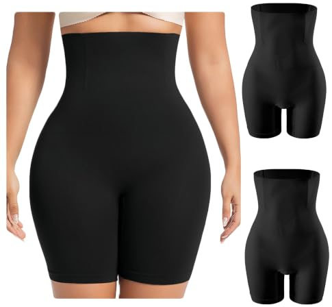 Lot de 2 Shorty Anti Frottement Cuisse Taille Haute Respirant Culotte Gainant Femme Grande Taille Uni Sans Couture Sculptant Ventre Plat Lifting Fessier Microfibre Quotidien Invisible Sous Robe