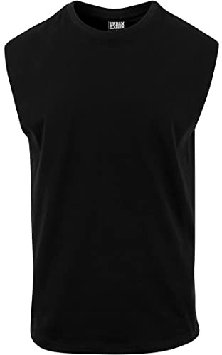Urban Classics Men's Sleeveless T-Shirt Workout Vest with Round Neckline and Rolled Hems, Loose Tank Top, 100% Jersey Cotton, Black, Size: Small