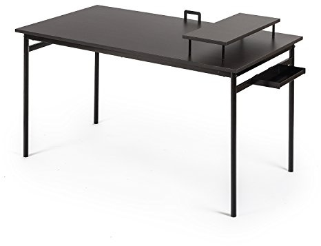 ZINUS Tresa 140 x 75 cm Black Metal Desk with Storage and Monitor Stand | Workstation with Espresso Finish | Computer Desk | Easy Assembly