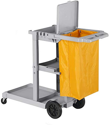 MSU - Carro de Limpieza Profesional Multifunción | Bolsa de Tona Amarilla, Tapa | Para Dobles Cubos con Prensa | Hostelería y Comercios, Gris, Polipropileno (PP)