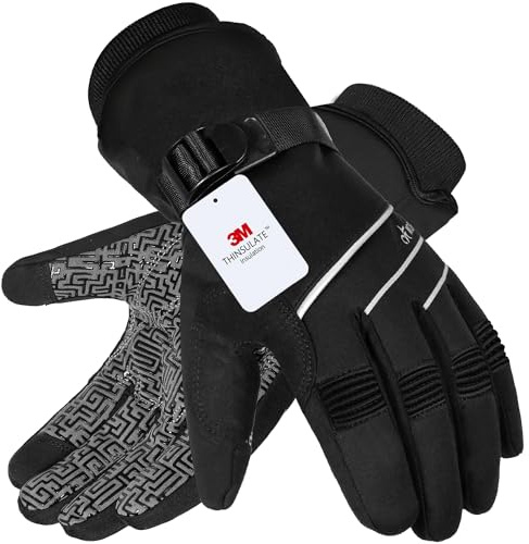 MOREOK Waterproof & Windproof -30°F Winter Gloves for Men/Women, 3M Thinsulate Thermal Gloves Touch Screen Warm Gloves for Skiing,Cycling,Motorcycle,Running-Black-M