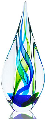 levandeo Designer skulptur 34 cm hög glasdesign glasskulptur glasdekoration blå grön unik bordsdekoration presentidé