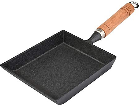 Shivpiin Tamagoyaki Pot, Mini Cast Iron Japanese Omelette Pan with Wood Handle - Eggs, Pancakes