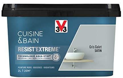 V33 Peinture multi-supports monocouche Cuisine & Bain Resist'Extrême® Satin, Gris Galet, 2L