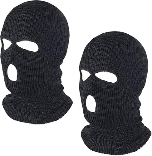 3 Hole Winter Knitted Mask, Outdoor Sports Full Face Cover Ski Mask Warm Knit Balaclava for Adult Black