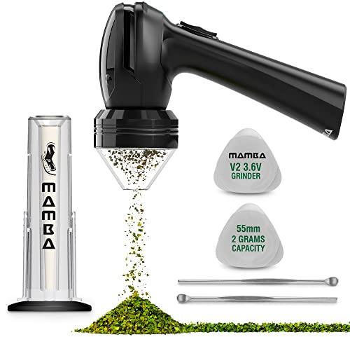 Mamba Grinder All Black 2Gr. Macina erbe elettrico, ricaricabile tramite USB. Macinino in lega di alluminio, incluso set di accessori per spezie, erbe aromatiche, spezie, erbe aromatiche