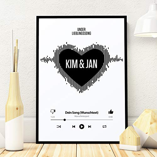 Elbeffekt Holzbild Lieblingssong - personalisierbar zum Hinstellen/Aufhängen optional beleuchtet, Lieblingslied mit Spruch auf Holz - Wand-Bild Aufsteller Dekoration - persönliches Geschenk