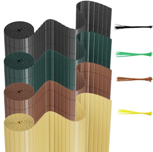 Randaco Brise-vue en PVC avec attaches de câble, raccourcissable, résistant aux intempéries, aux UV, clôture en bambou, lattes renforcées, clôture brise-vue pour jardin, terrasse, vert, 120 x 400 cm