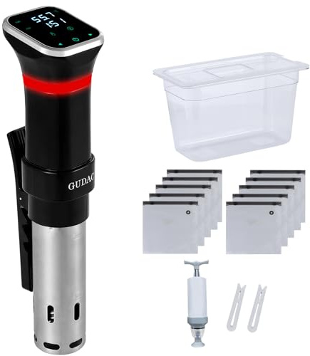 Gudac Sous Vide Precision Cooker, 1100 Watts, Sous Vide Machine Kit, Immersion Circulator, With 6L Water Container and 10pcs Sous Vide Bags