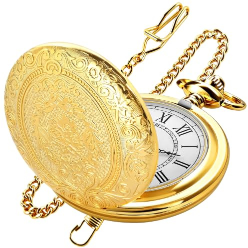 Tiong Shield Men's Pocket Watch, Arabic Numeral Scale Quartz Pocket Watches, Pocket Watches with Chain for Men Women
